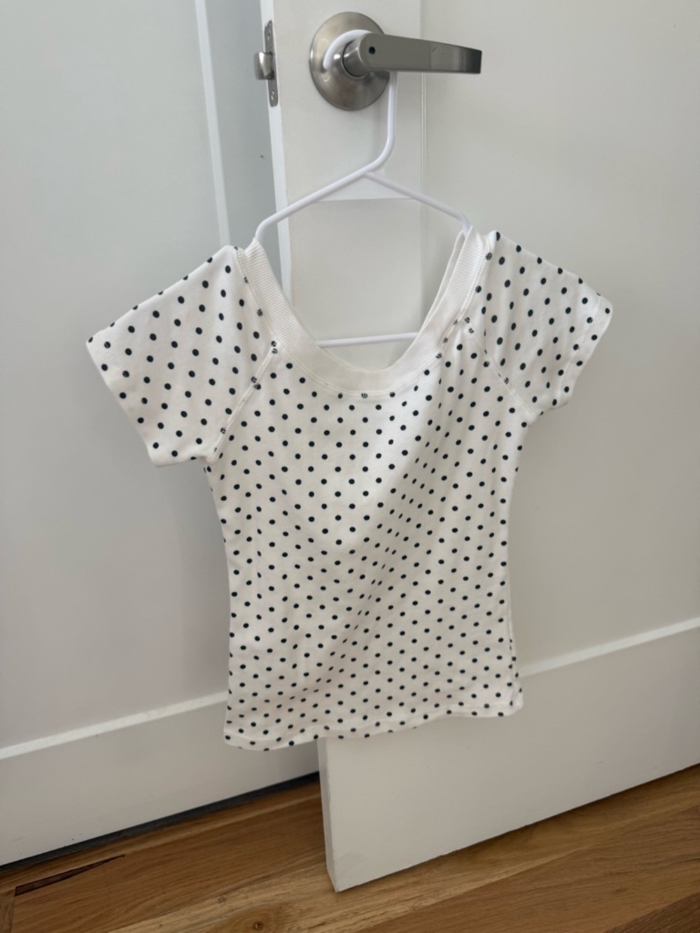 Brandy Melville White Short Sleeve Polka Dot Tee with Black Dots